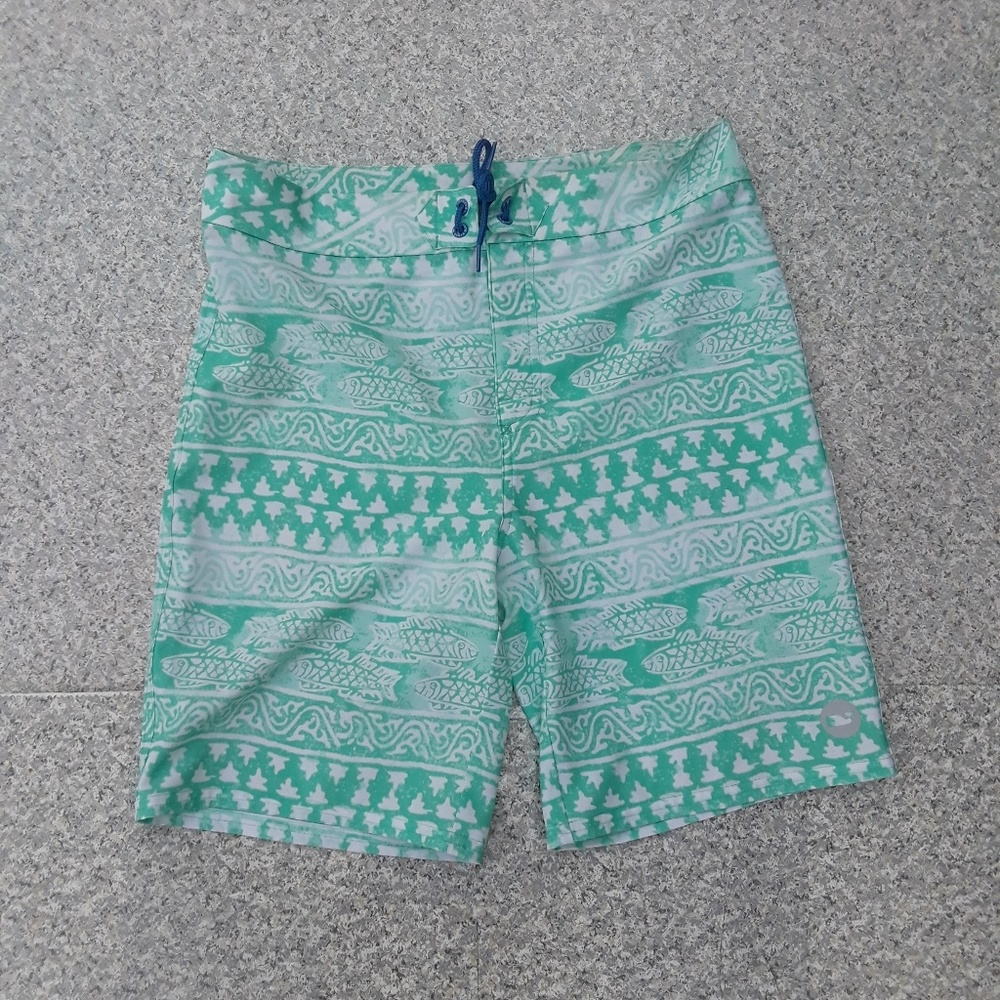 Vineyard Vines Boys Swim Trunks Green Fish L/16